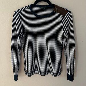 Ralph Lauren Blue Stripes Long Sleeves T-Shirt Elbow Patch Everyday Medium Shirt